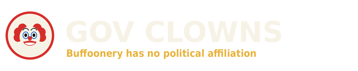 Gov Clowns logo: a clown face in a red circle beside the words Gov Clowns and the line "Buffoonery has no political affiliation"