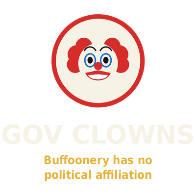 Gov Clowns logo, stacked: clown mark above the words Gov Clowns and the tagline 